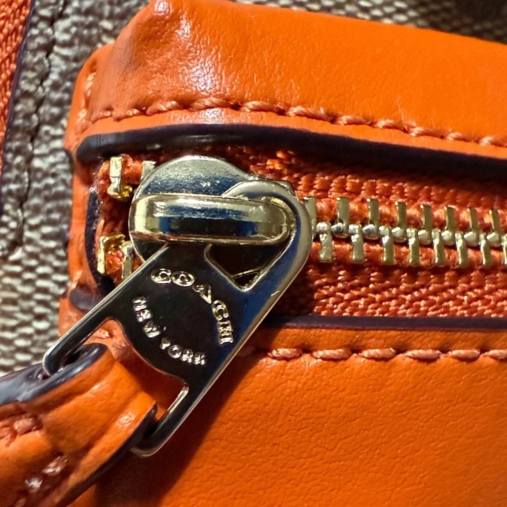 New Coach Mini Court Backpack Bag Charm In Signature Canvas Brown and Orange